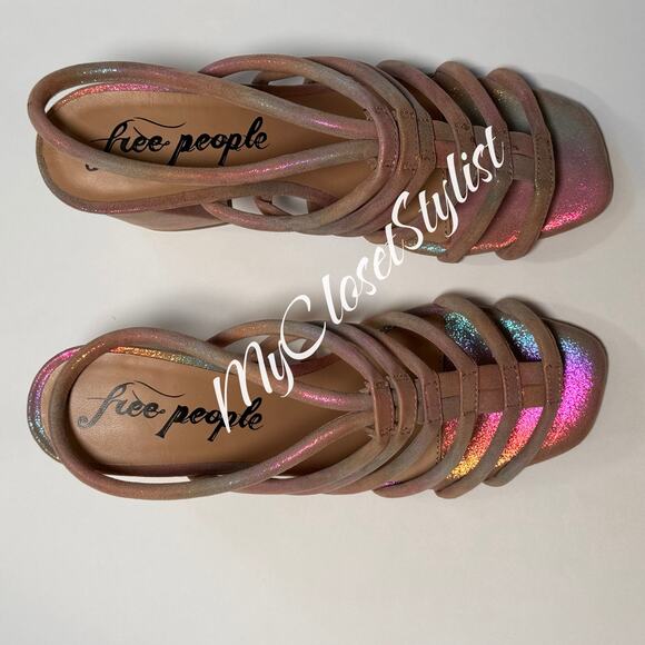 FREE PEOPLE Iridescent Straps Sandals Rare NEW IN BOX 38 8 MINT $148 Metallic - Picture 6 of 12